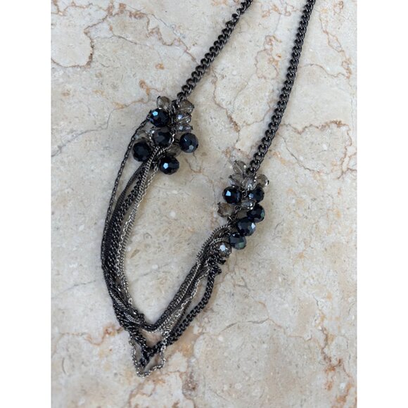 Kenneth Cole Layered Gunmetal Chain Necklace With Black & Clear Faceted Beads & - Picture 9 of 11